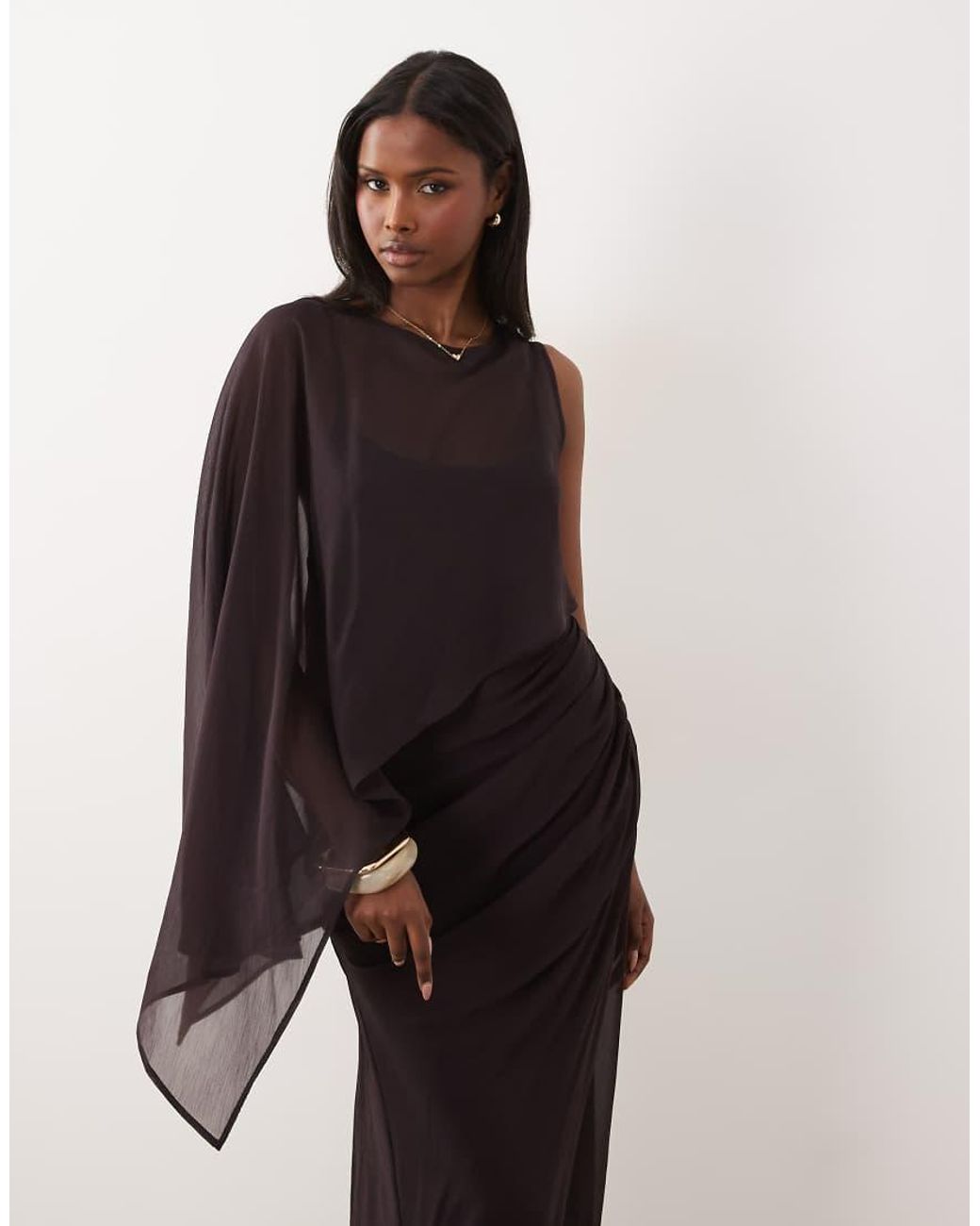 ASOS Multicolor Draped Batwing Asymmetric One Sleeve Maxi Dress