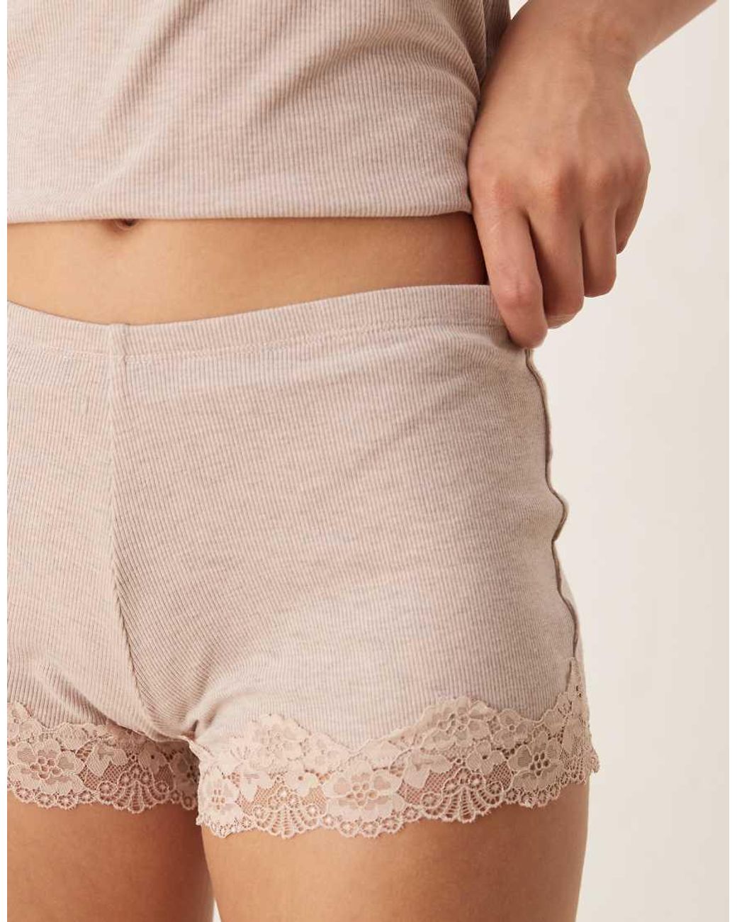 ASOS Natural Mix & Match Rib And Lace Knicker Pyjama Short