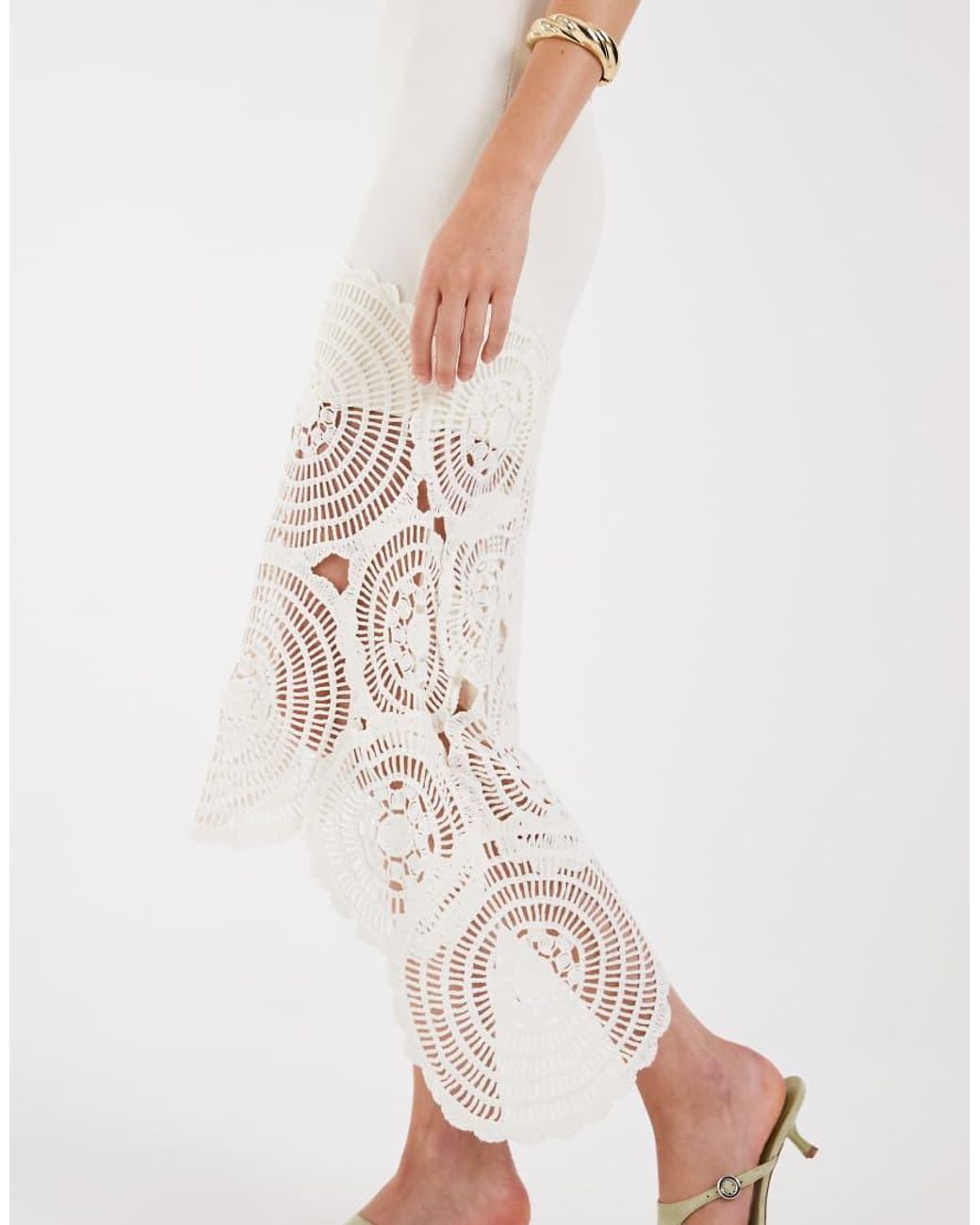 ASOS White Compact Knit Contrast Crochet Midi Dress