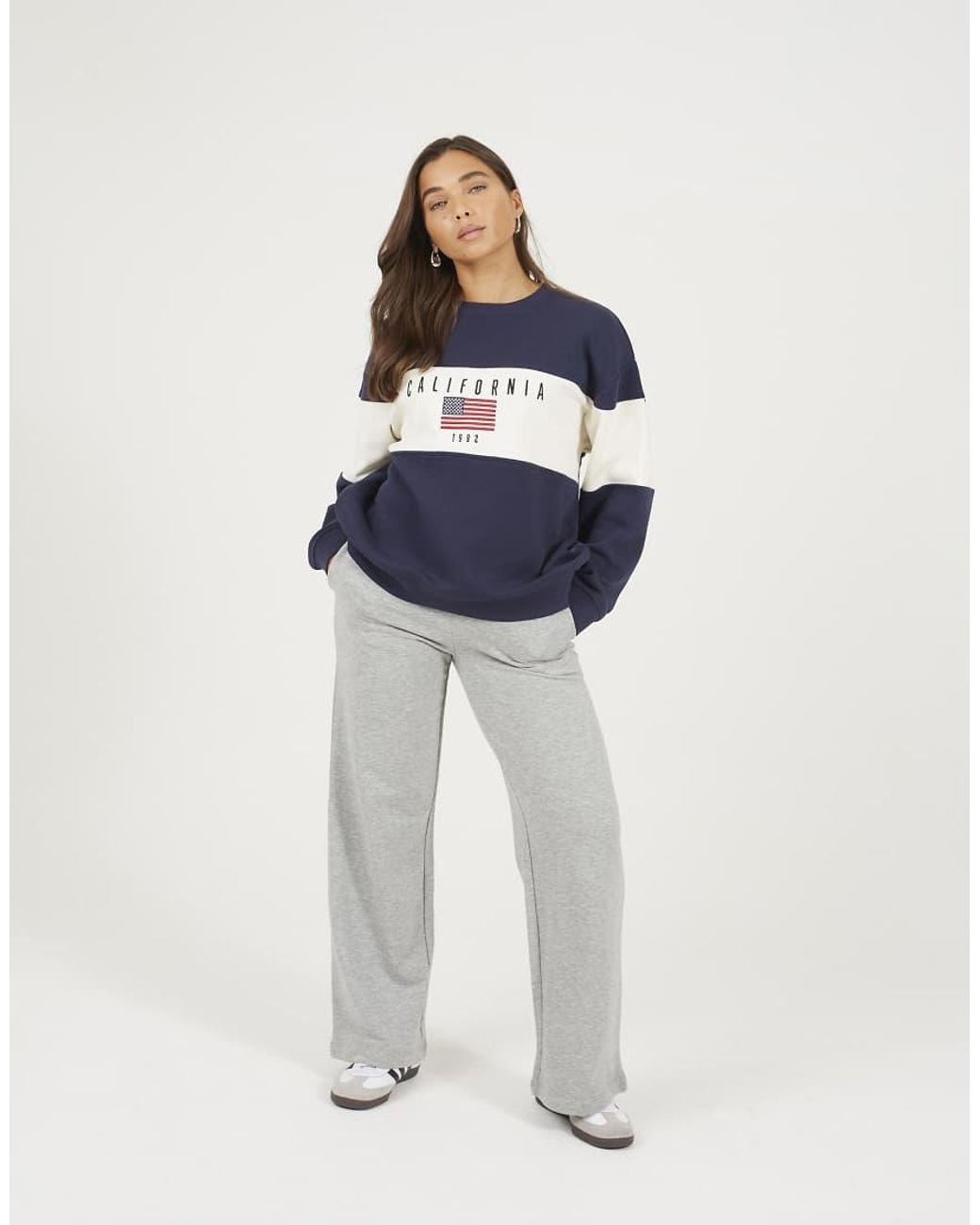 Brave Soul Blue Contrast Stripe Panel Crew Neck Sweatshirt