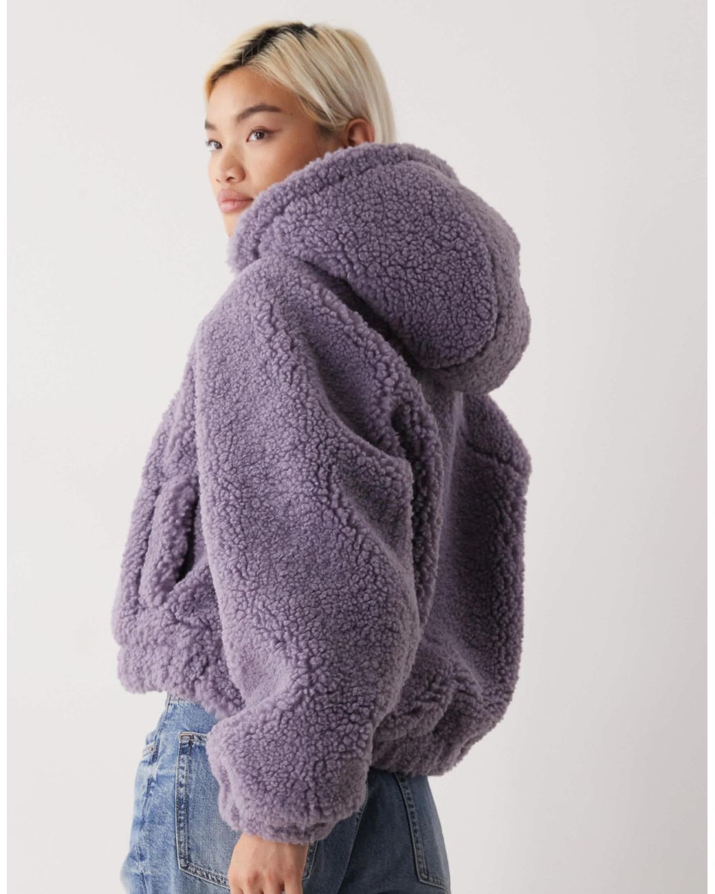 Monki 05913267 Monki Zip Through Teddy Hooded Jacket in Purple | Lyst Canada