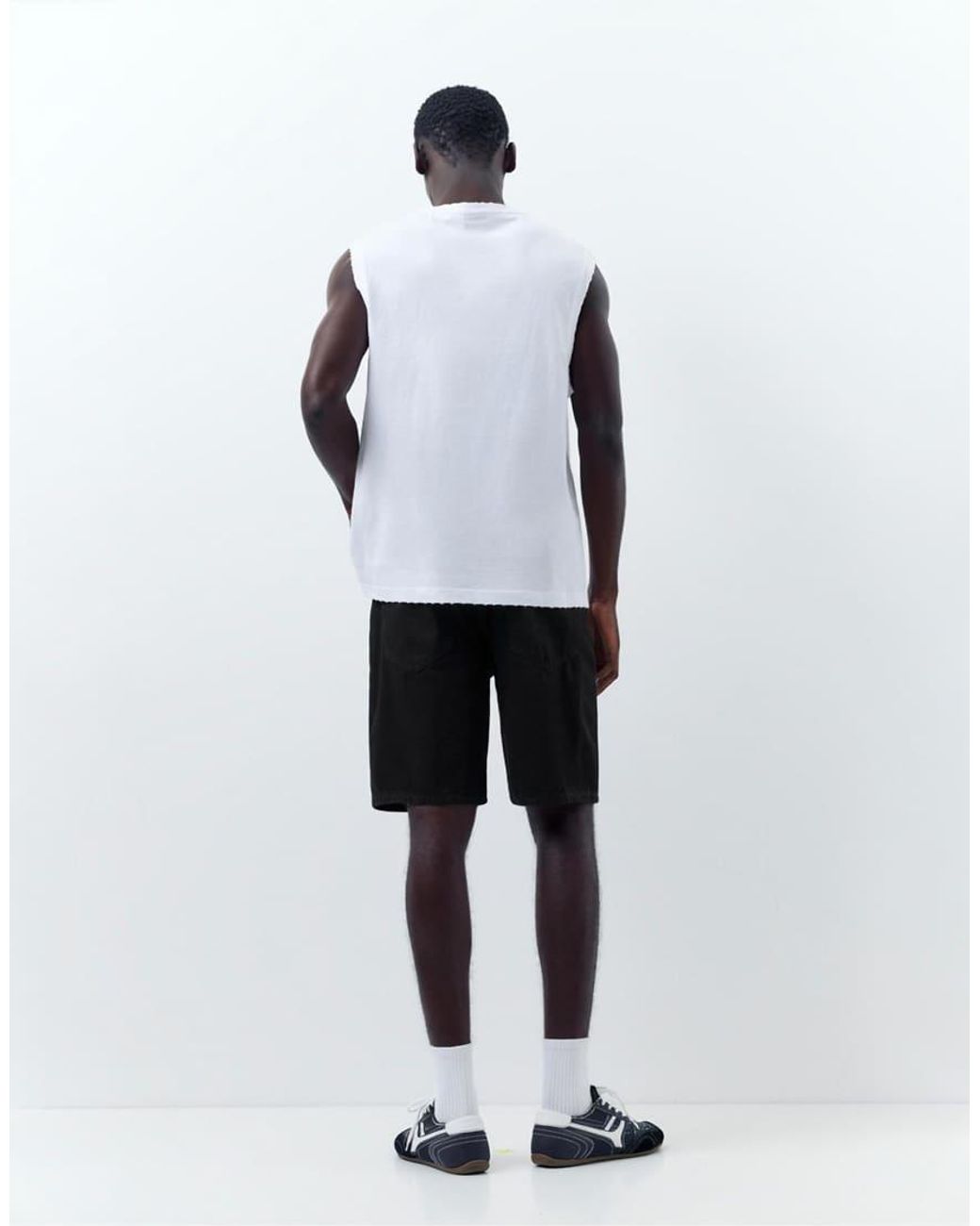 Pull&Bear White Standard Denim Bermuda Shorts for men