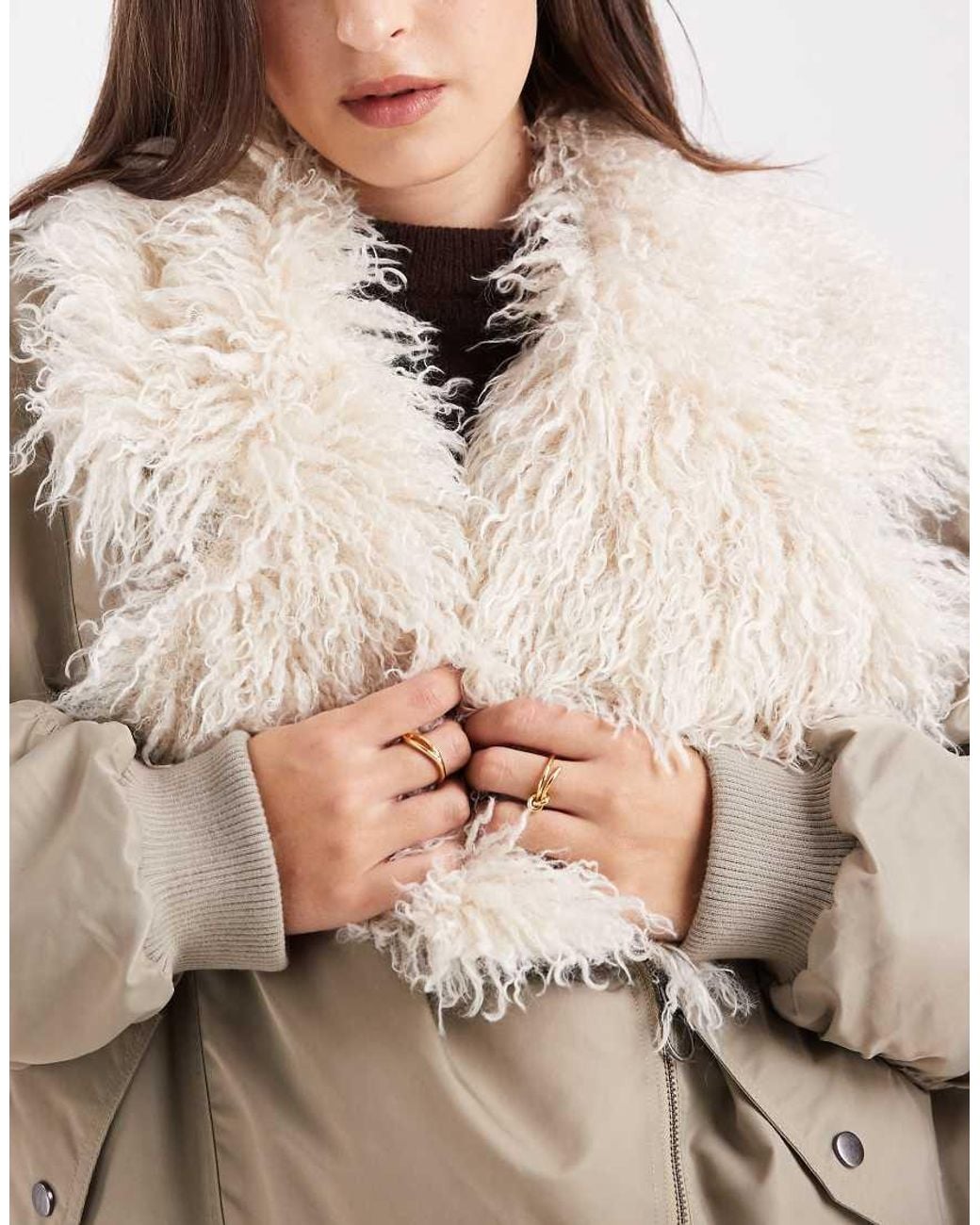 ASOS Natural Asos Design Curve Ma1 Parka Jacket With Shaggy Faux Fur