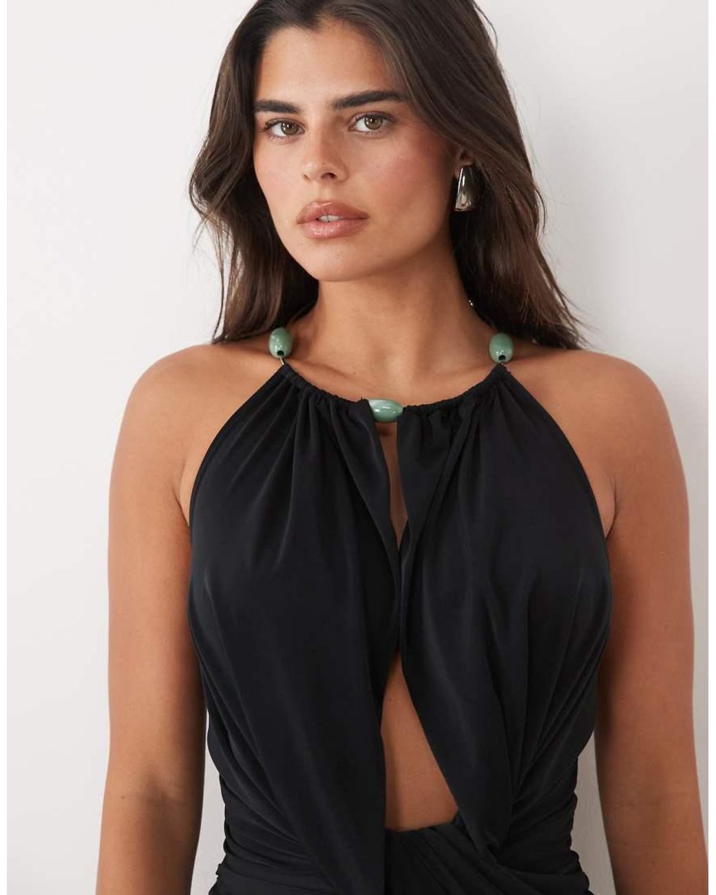 ASOS Black Slinky Hardware Gem Detail Plunge Top