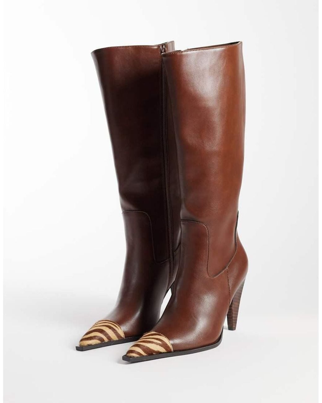 ASOS Brown Cairo Toe Cap Western Knee Boots