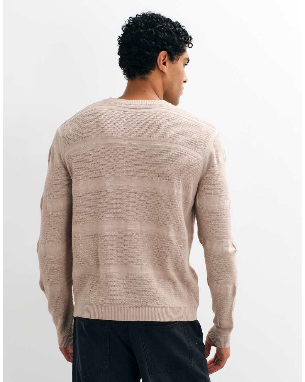 ASOS Natural Oversized Knitted V-neck Jumper for men