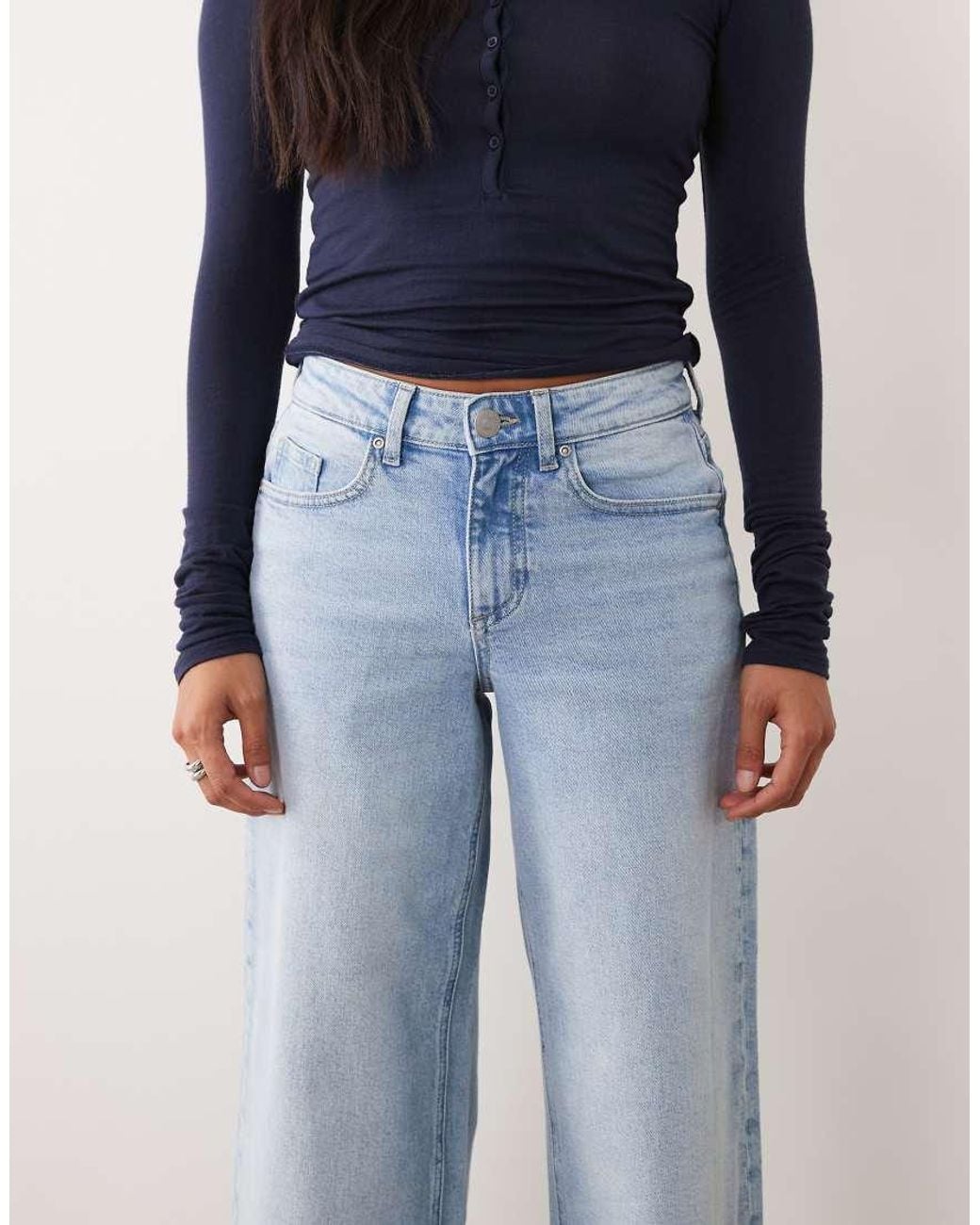 Vero Moda Blue Sandie Mid Rise Wide Leg Stretch Jeans