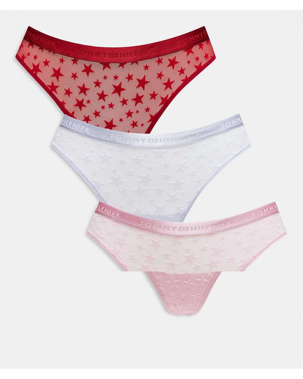 Pack De 3 Tangas De Color Rojo Y Rosa Con Estampado De Estrellas De Malla Para San Valentín De Tommy Hilfiger de color Pink