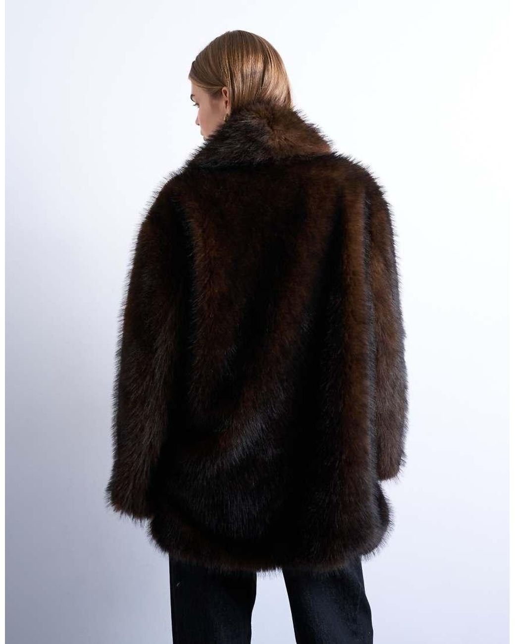 TOPSHOP Black Faux Fur Shawl Mid Length Coat