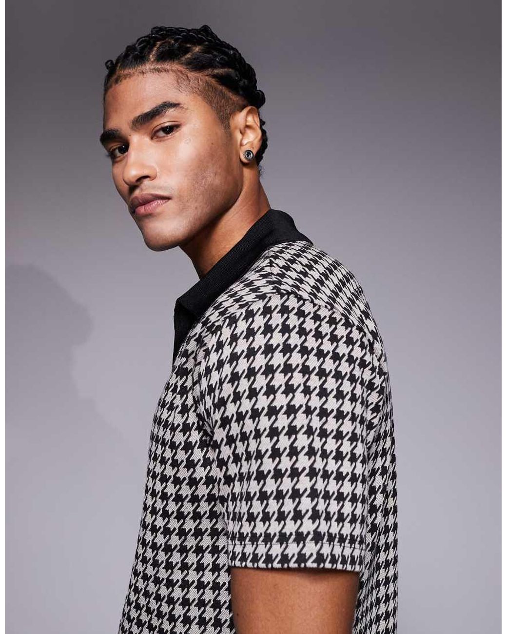 River Island Gray Open Neck Polo Top for men