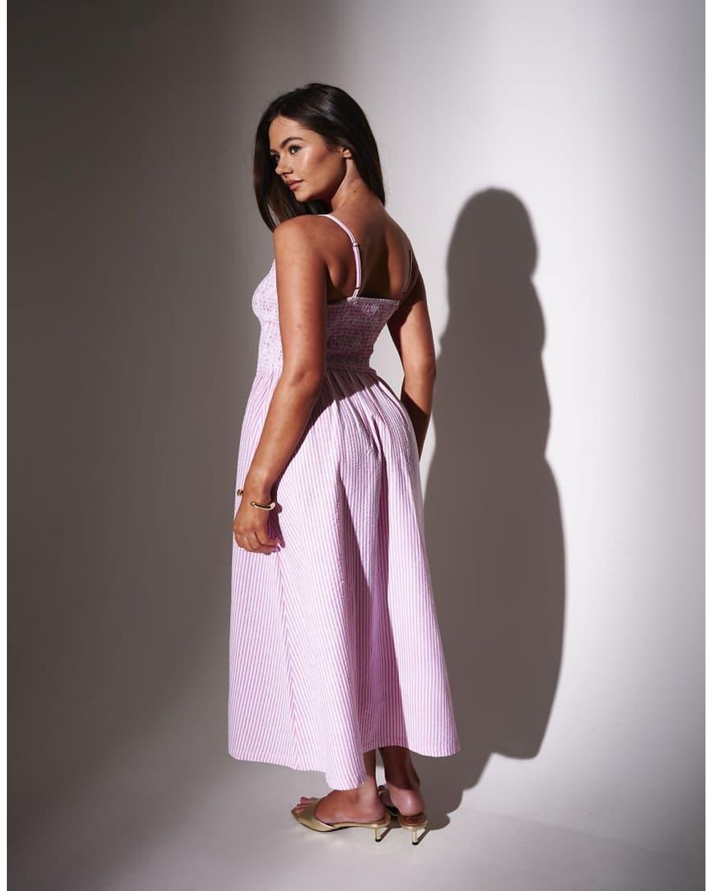 South Beach Purple Stripe Smocked Maxi Dress