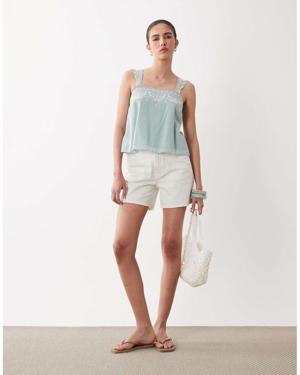New Look Blue Embroidered Peplum Cami