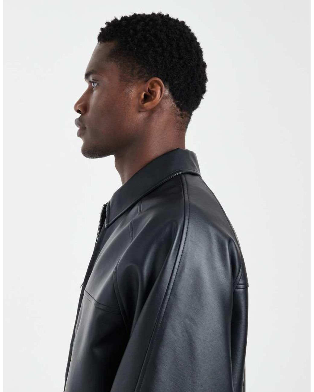 ASOS Black Oversized Faux Leather Jacket for men