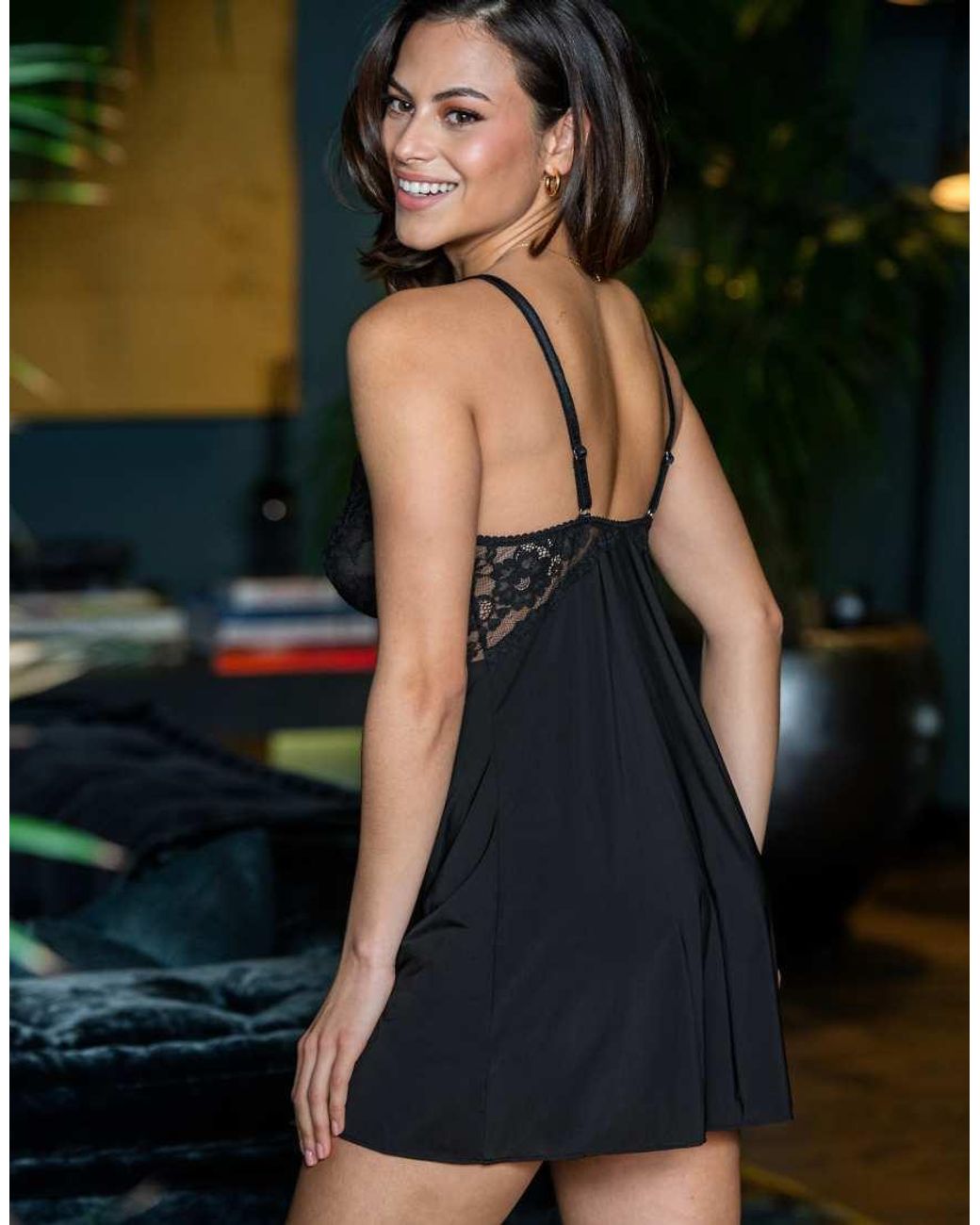 Pour Moi Black Fleur Lace Chemise