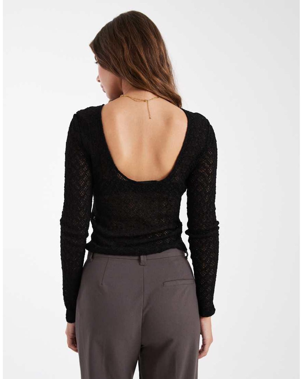 ONLY Black Lace Long Sleeve Scoop Back Top