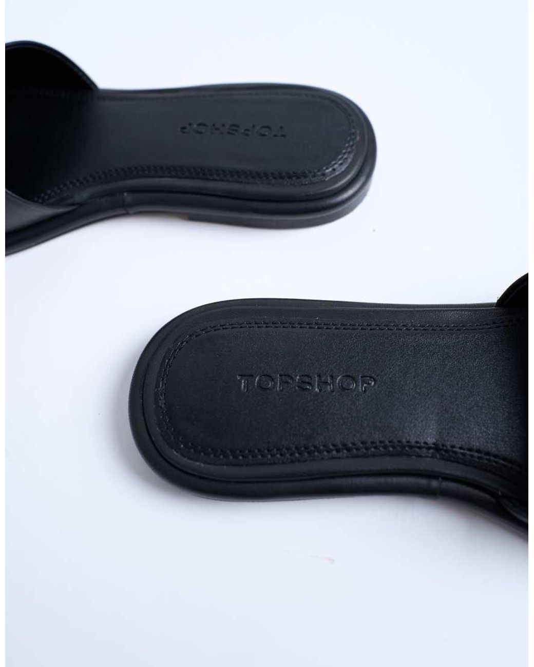 TOPSHOP White Almina Real Leather Square Toe Mules