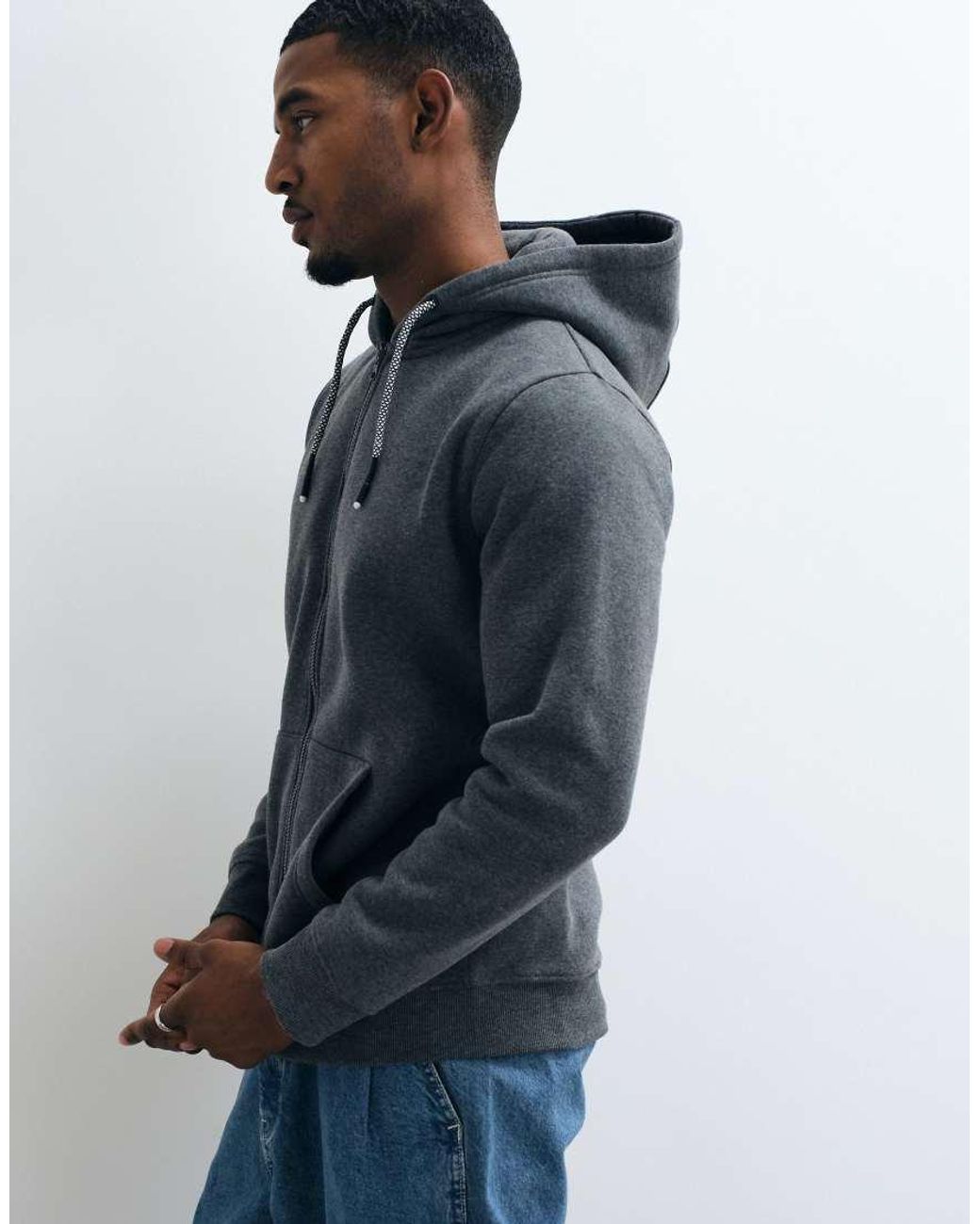 Brave Soul Blue Zip Through Hoodie With Drawcords for men