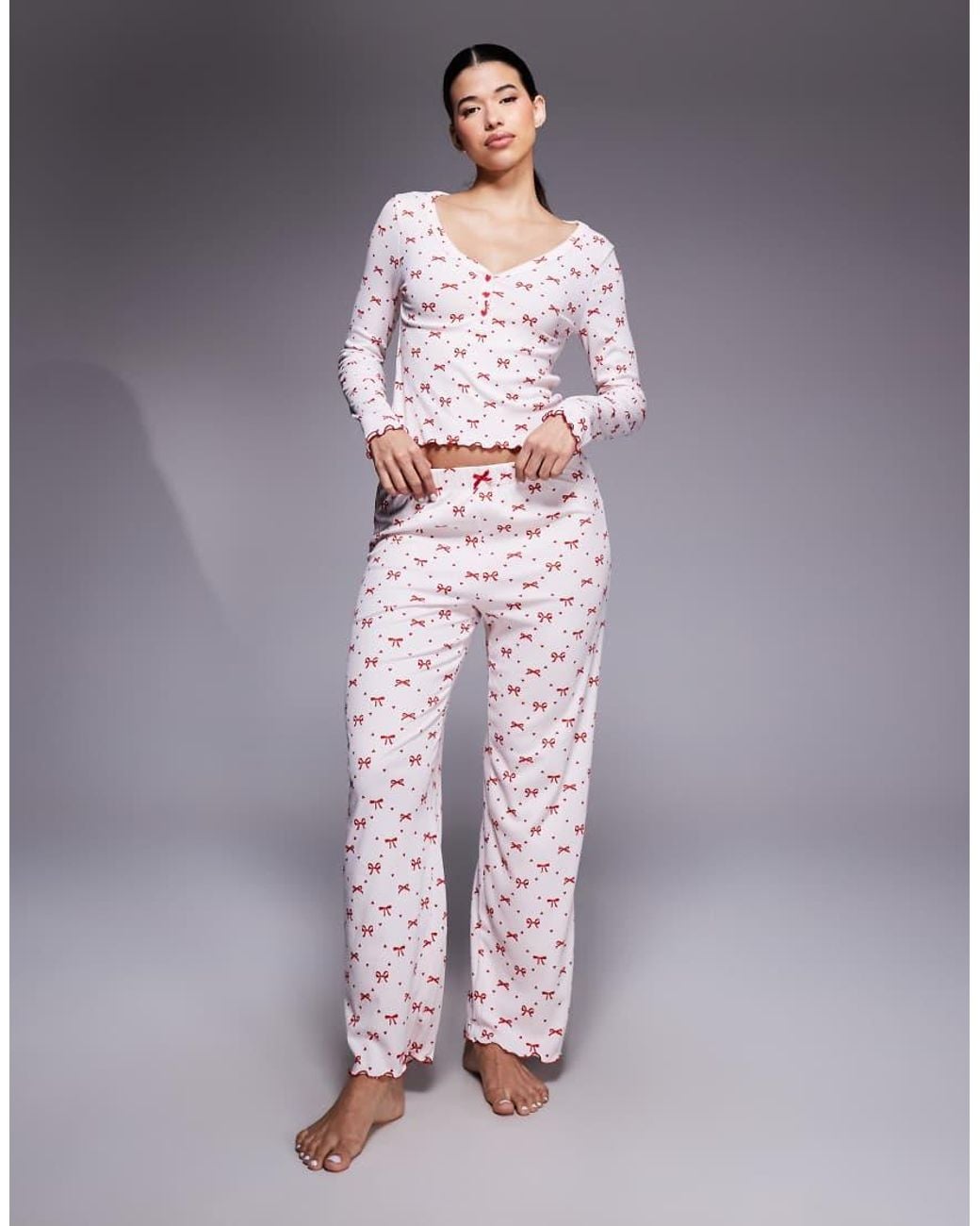 River Island Purple Jersey Bow Print Pyjamas