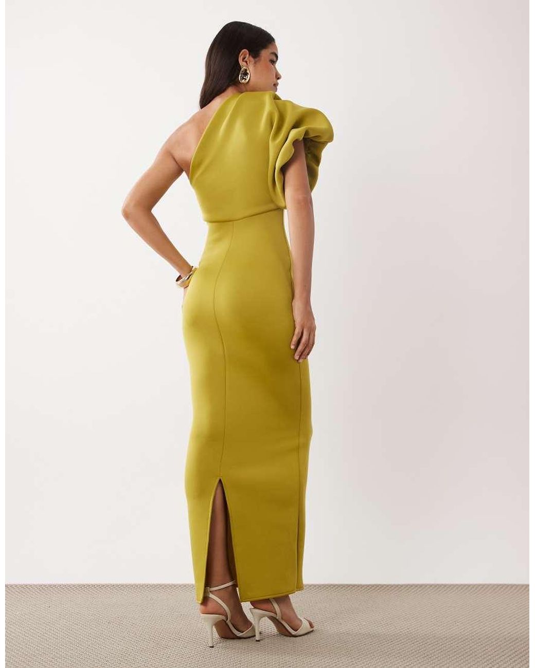 ASOS Yellow Scrunch One Shoulder Maxi Dress