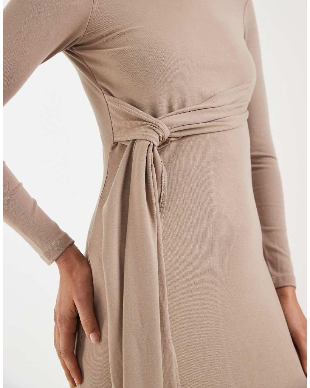 4th & Reckless Natural Soft Touch Twist Front Drape Detail Maxi Dress