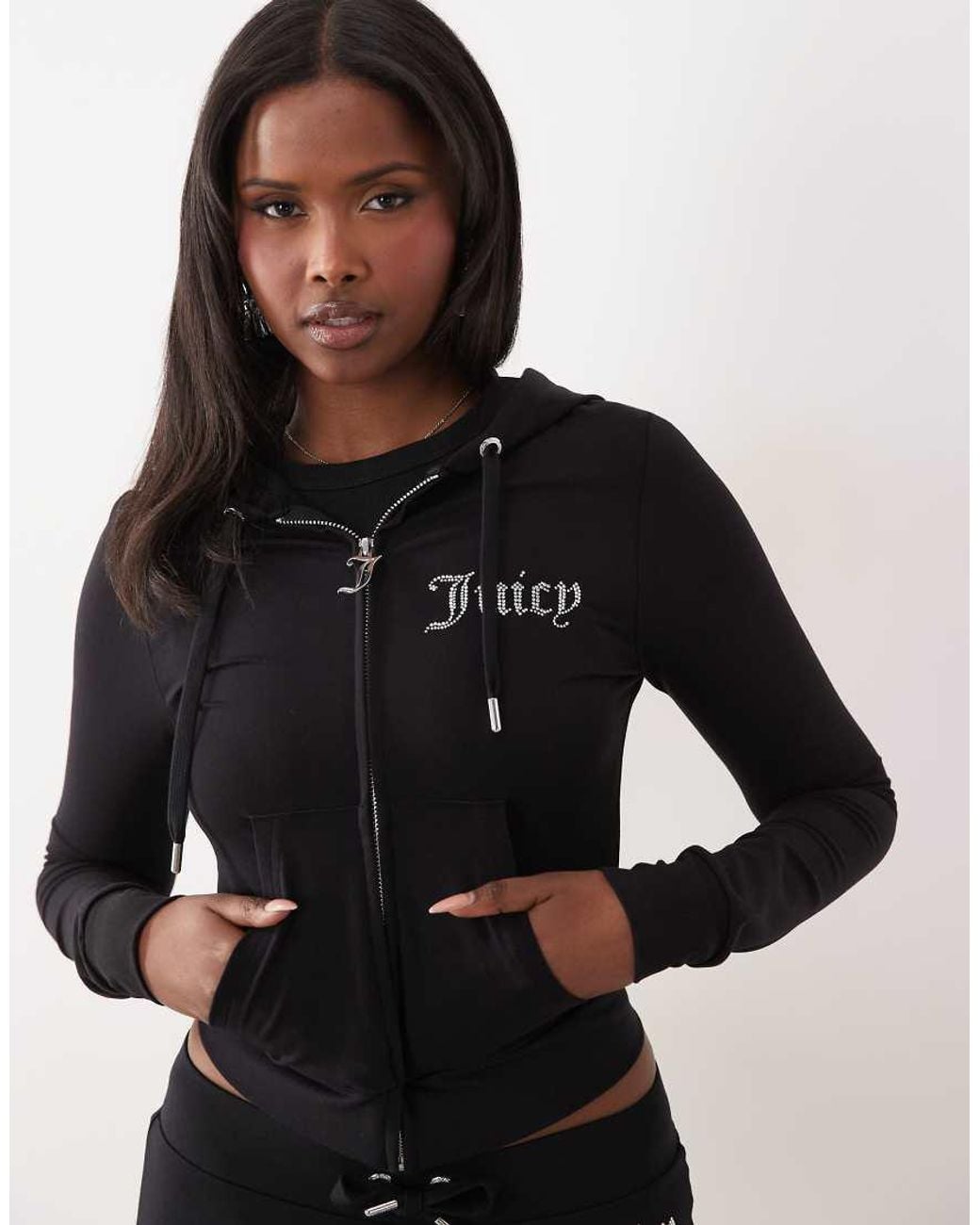 Juicy Couture Black Diamante Logo Detail Zip Through Hoodie