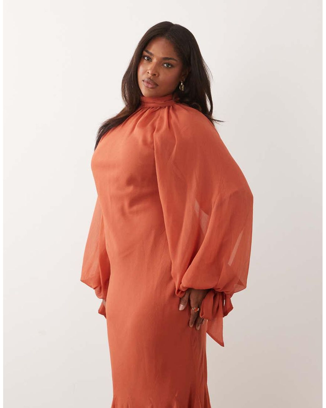 ASOS Red Asos Design Curve High Neck Maxi Dress With Godet Hem