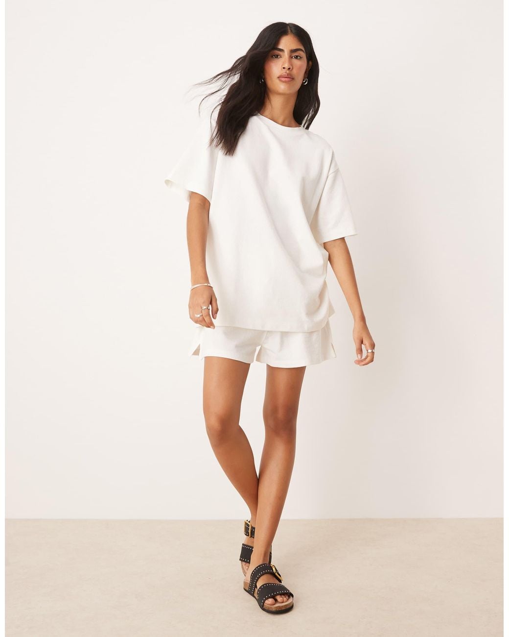 ASOS White – strukturiertes oversize-t-shirt aus strick