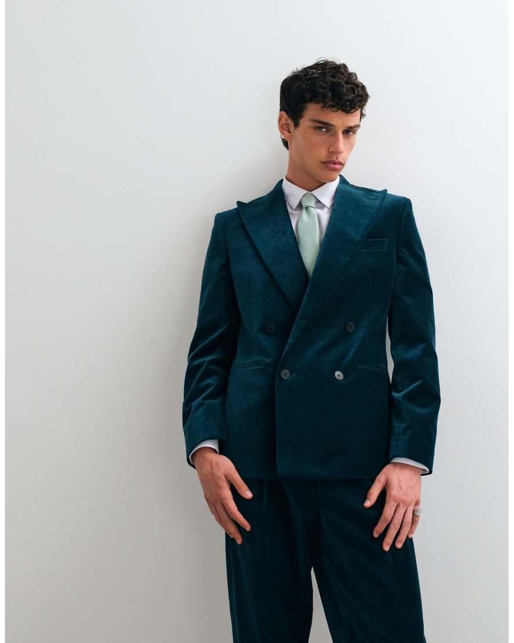 ASOS Blue Slim Double Breasted Suit Jacket for men