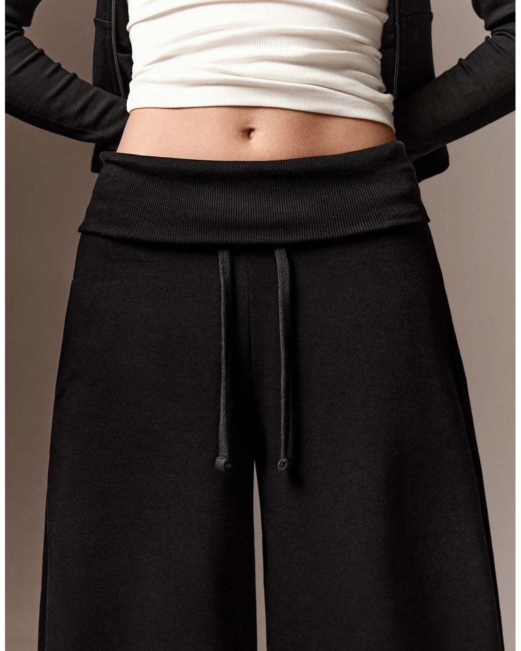 Bershka Black Barrel Fit Plush Trousers