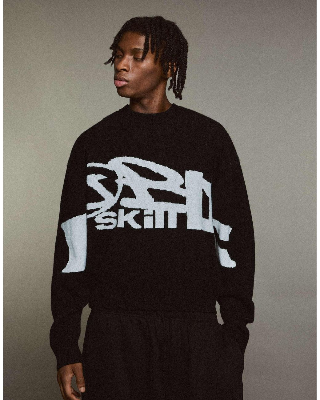 Pull jacquard graphique Bershka pour homme en coloris Black