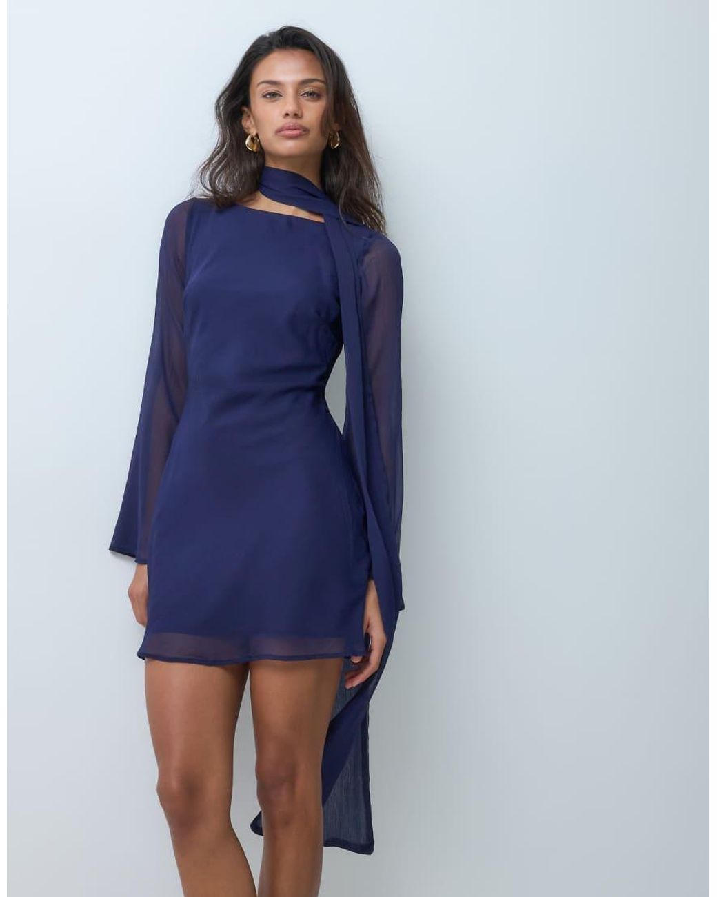 ASOS Blue Chiffon Bias Cut Mini Dress With Matching Scarf