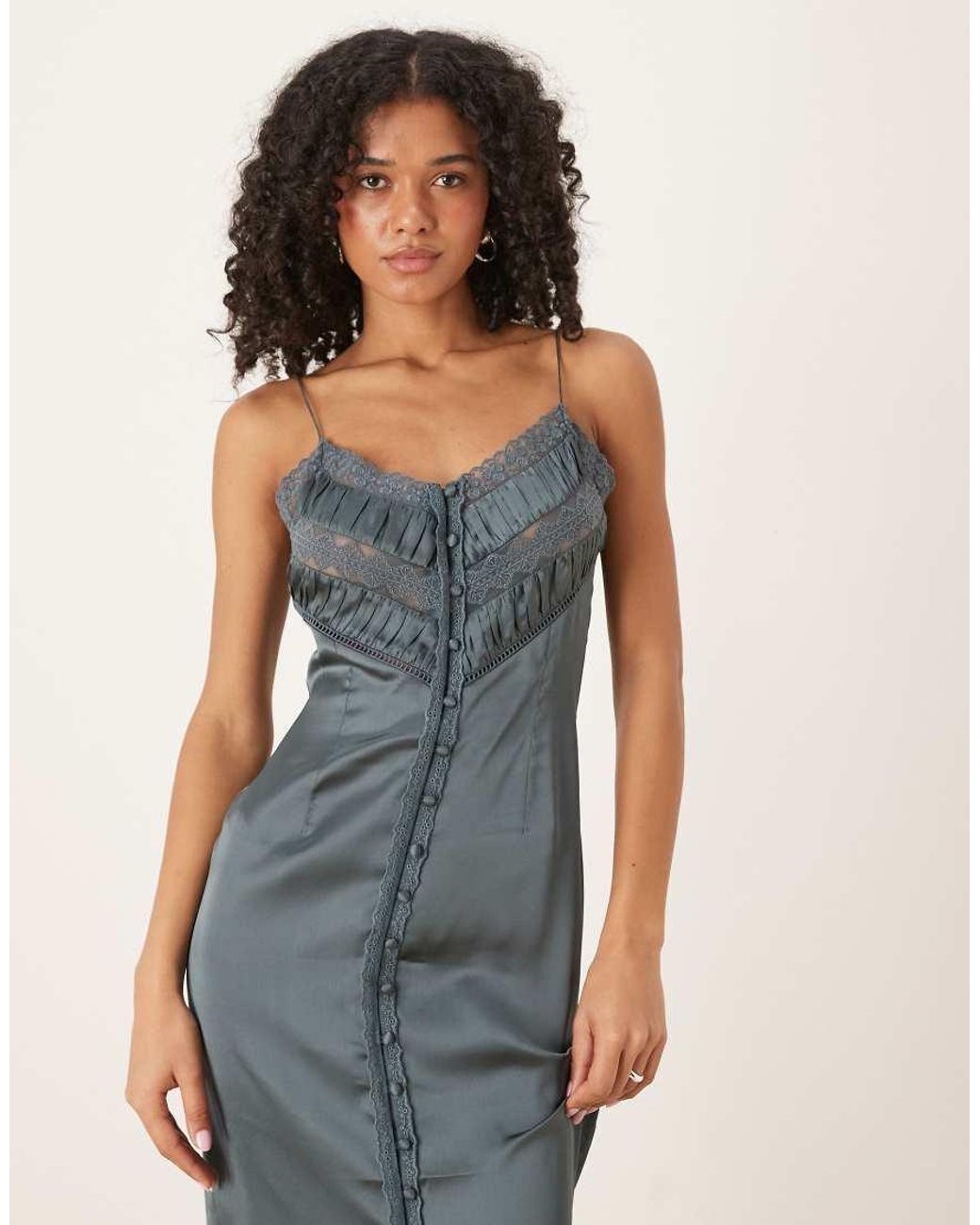 ASOS Blue Satin Slip Cami Maxi Dress With Embroidered Bust