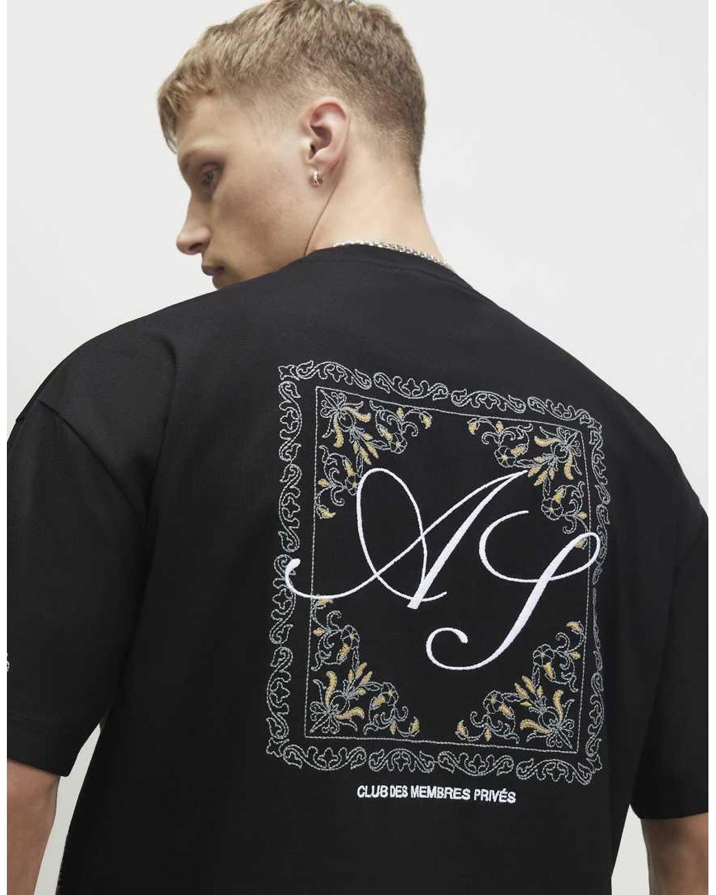 River Island Black Ame Saint Midweight T-Shirt for men