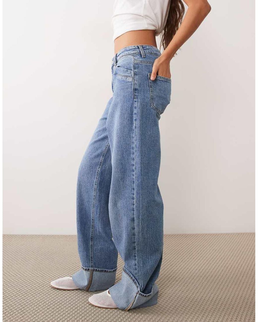 Vila Blue High Waist Wide Leg Turnup Hem Jeans