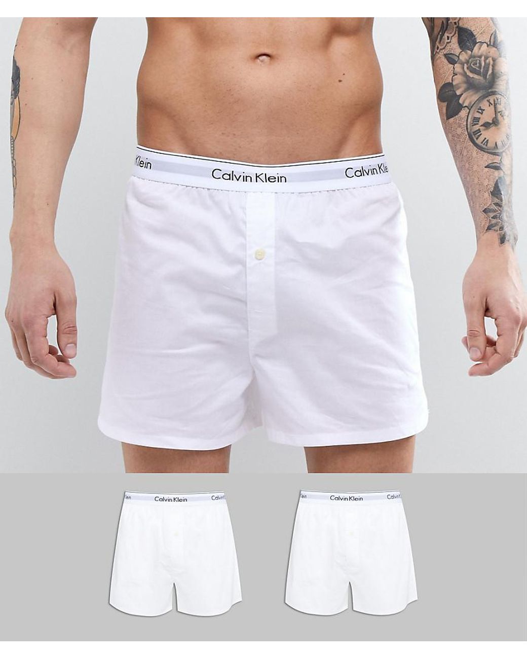Calvin Klein Modern Cotton Woven Boxers 2 Pack In Slim Fit in