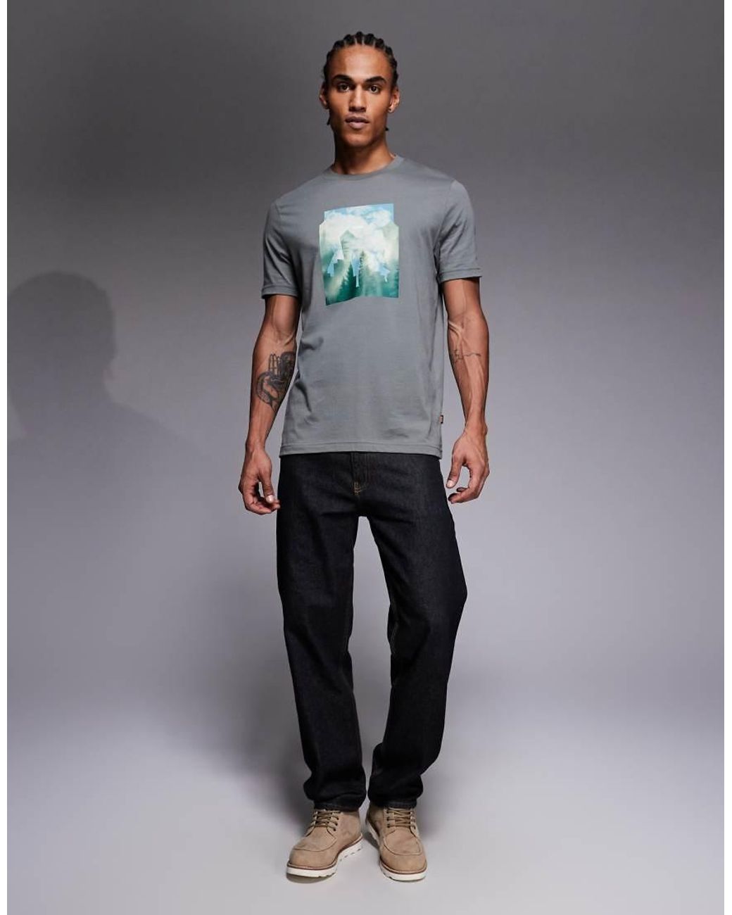 Boss Gray Cover Chest Print T-shirt for men