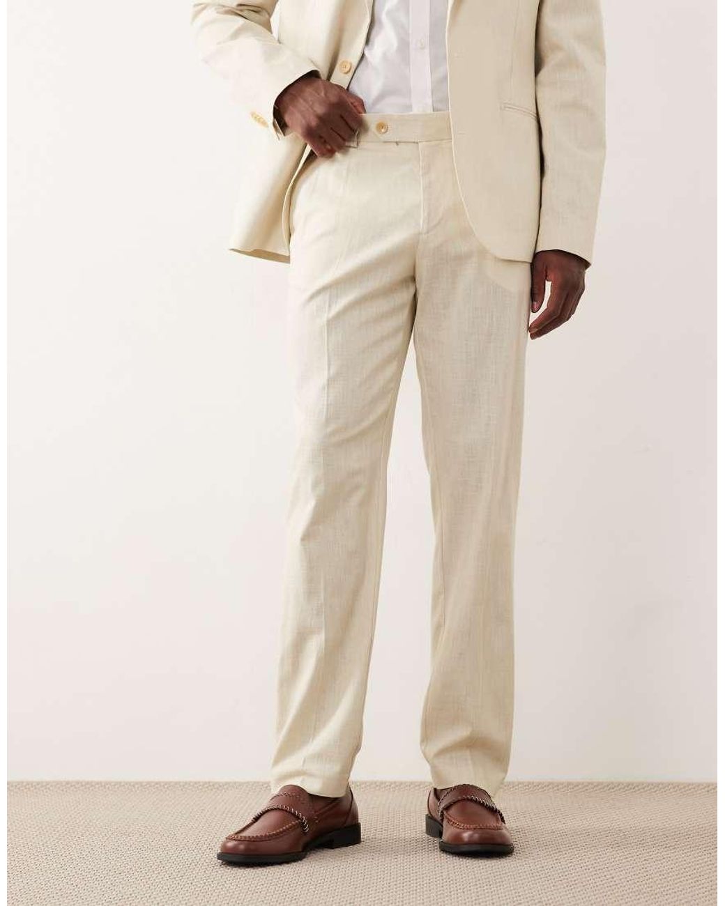 ASOS Natural 100% Cotton Linen Look Slim Suit Pants for men