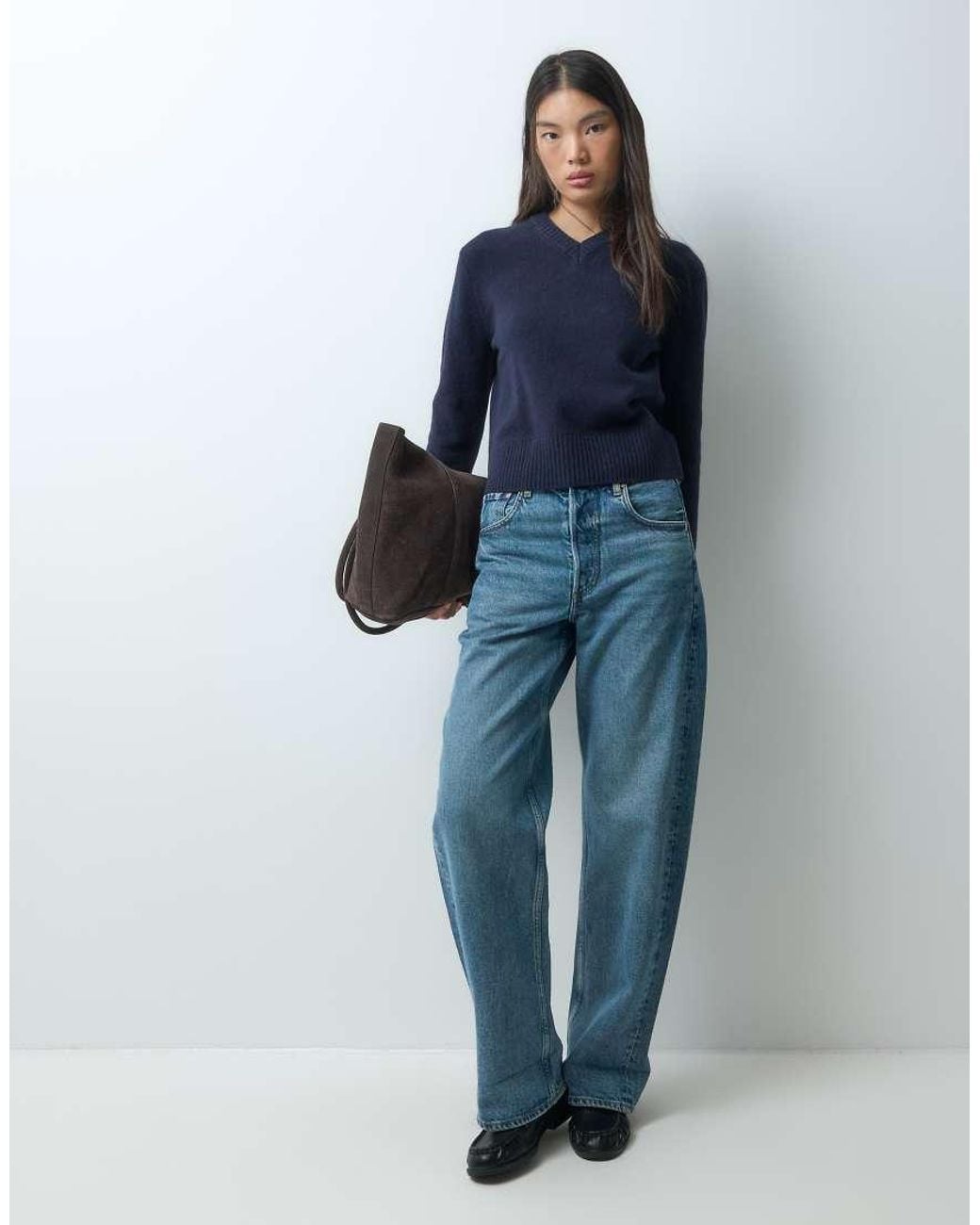 & Other Stories Blue V-neck Knitted Jumper With Wool