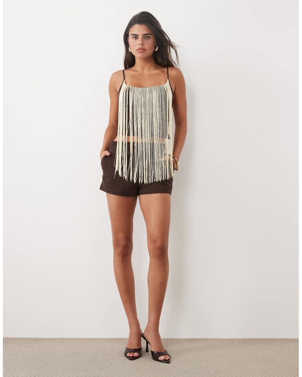 ASOS Brown Cami Top With Fringing