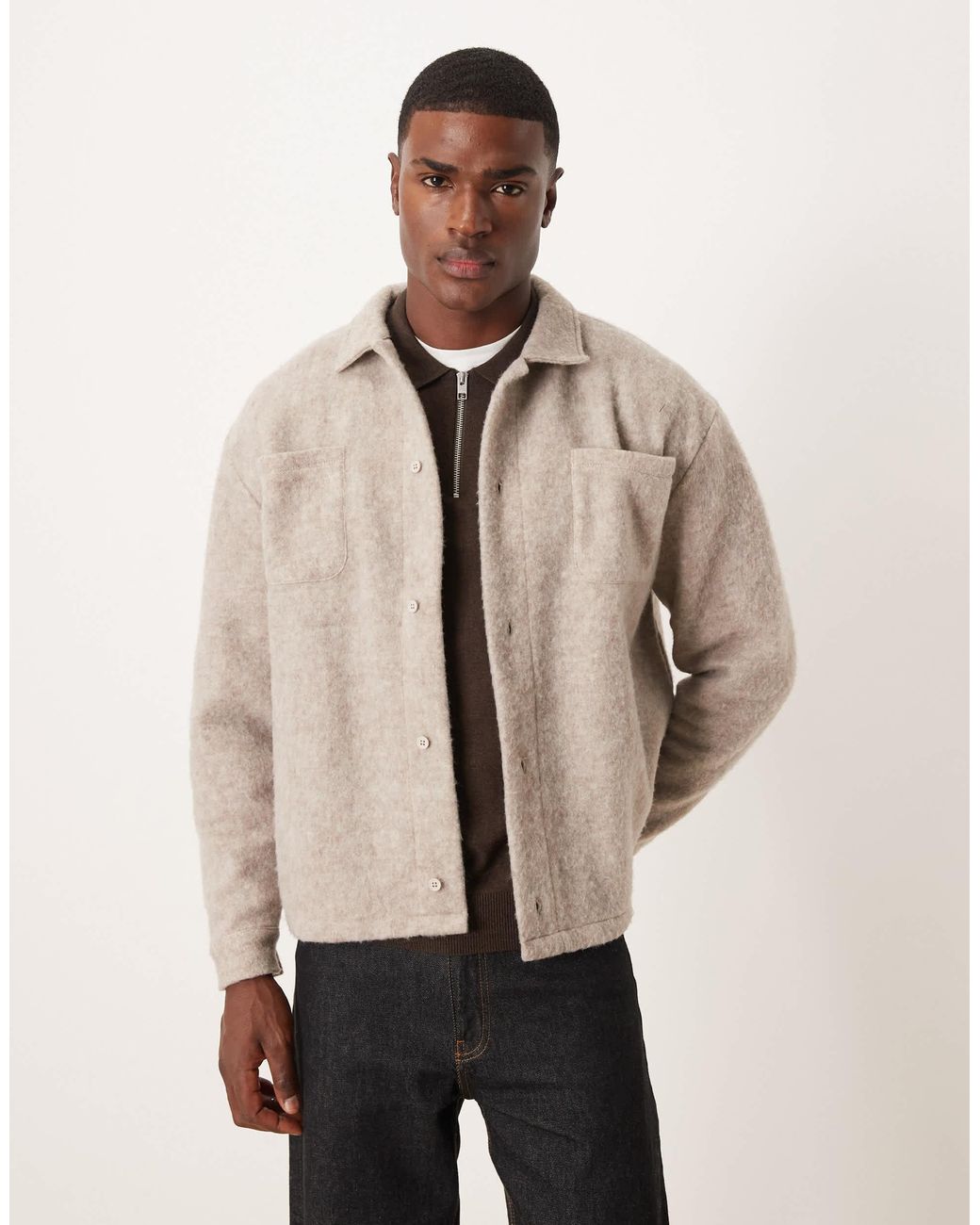 ASOS Natural Relaxed Jacket With Wool Look for men
