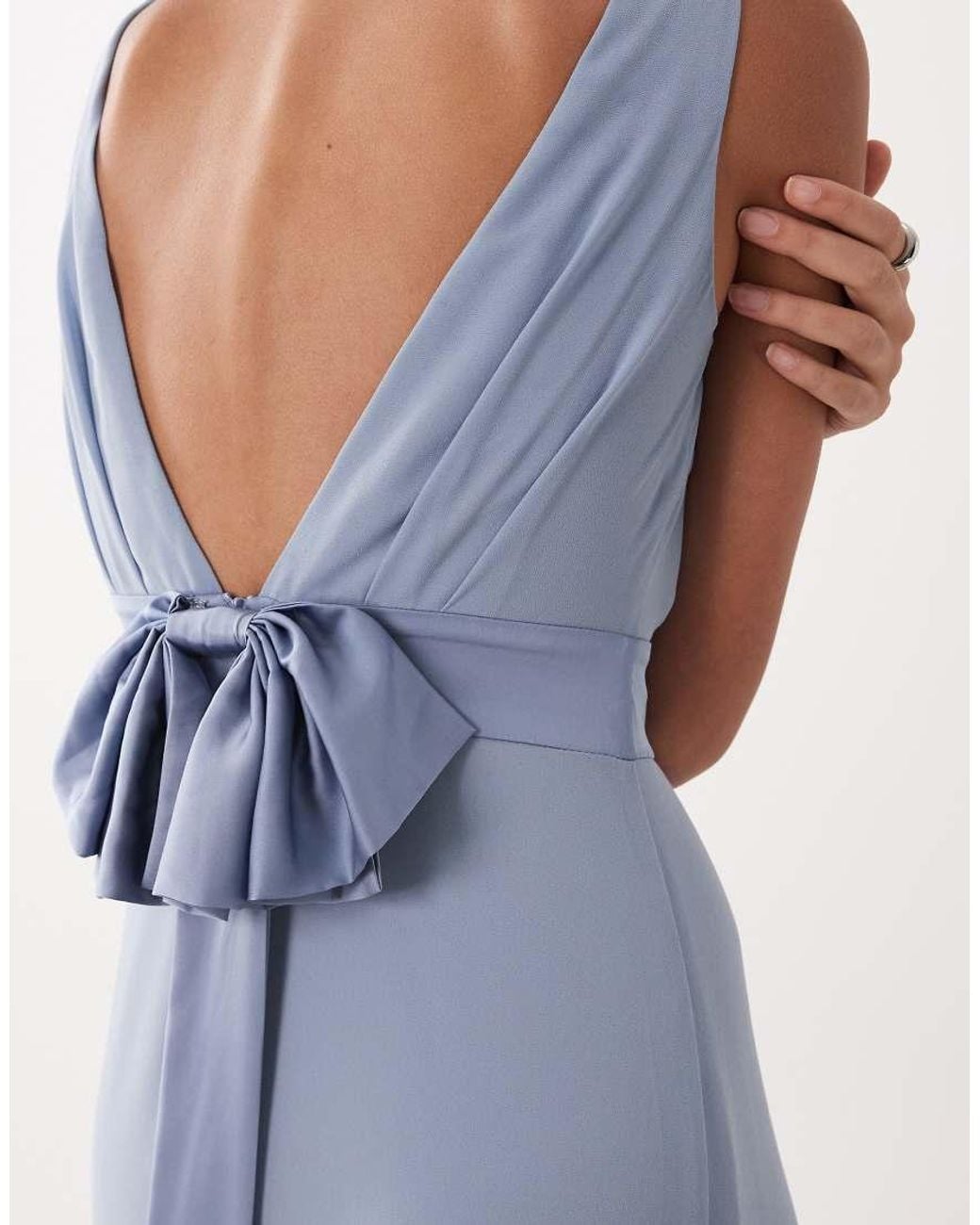 TFNC London Blue Bridesmaids Chiffon Maxi Dress Satin Bow Detail