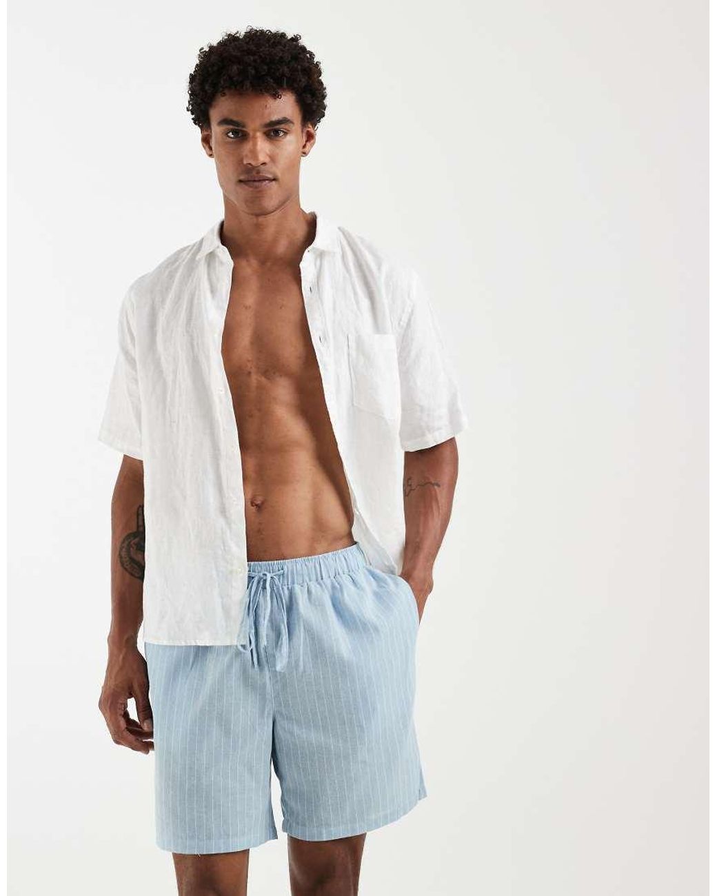South Beach White Linen-look Shorts for men