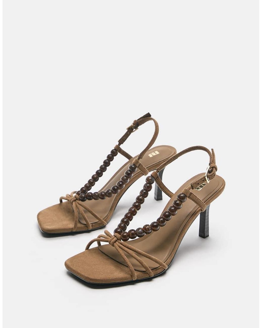Pull&Bear Natural Beaded Heeled Sandals