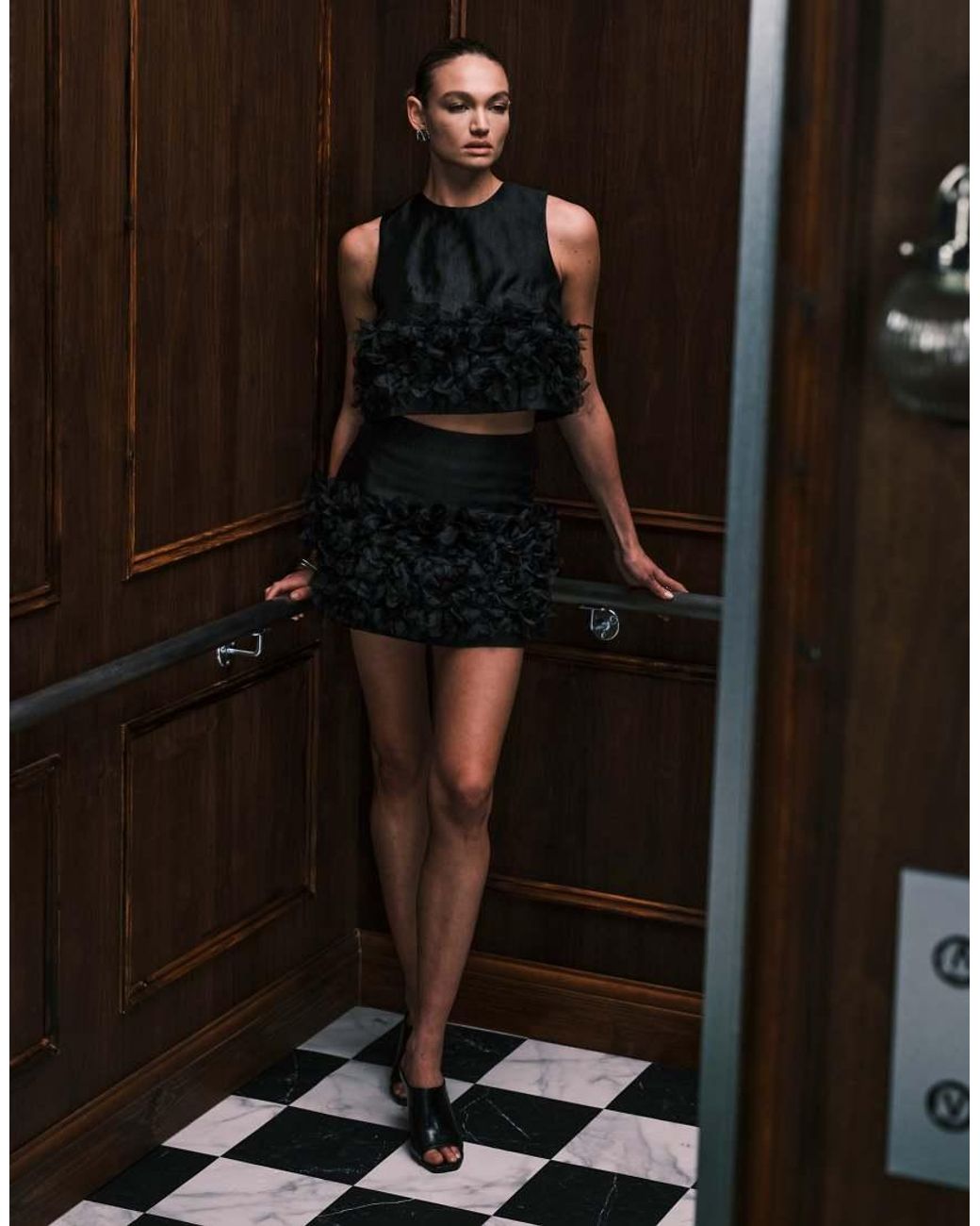 Sister Jane Black Plume Organza 3D Floral Mini Skirt Co-Ord