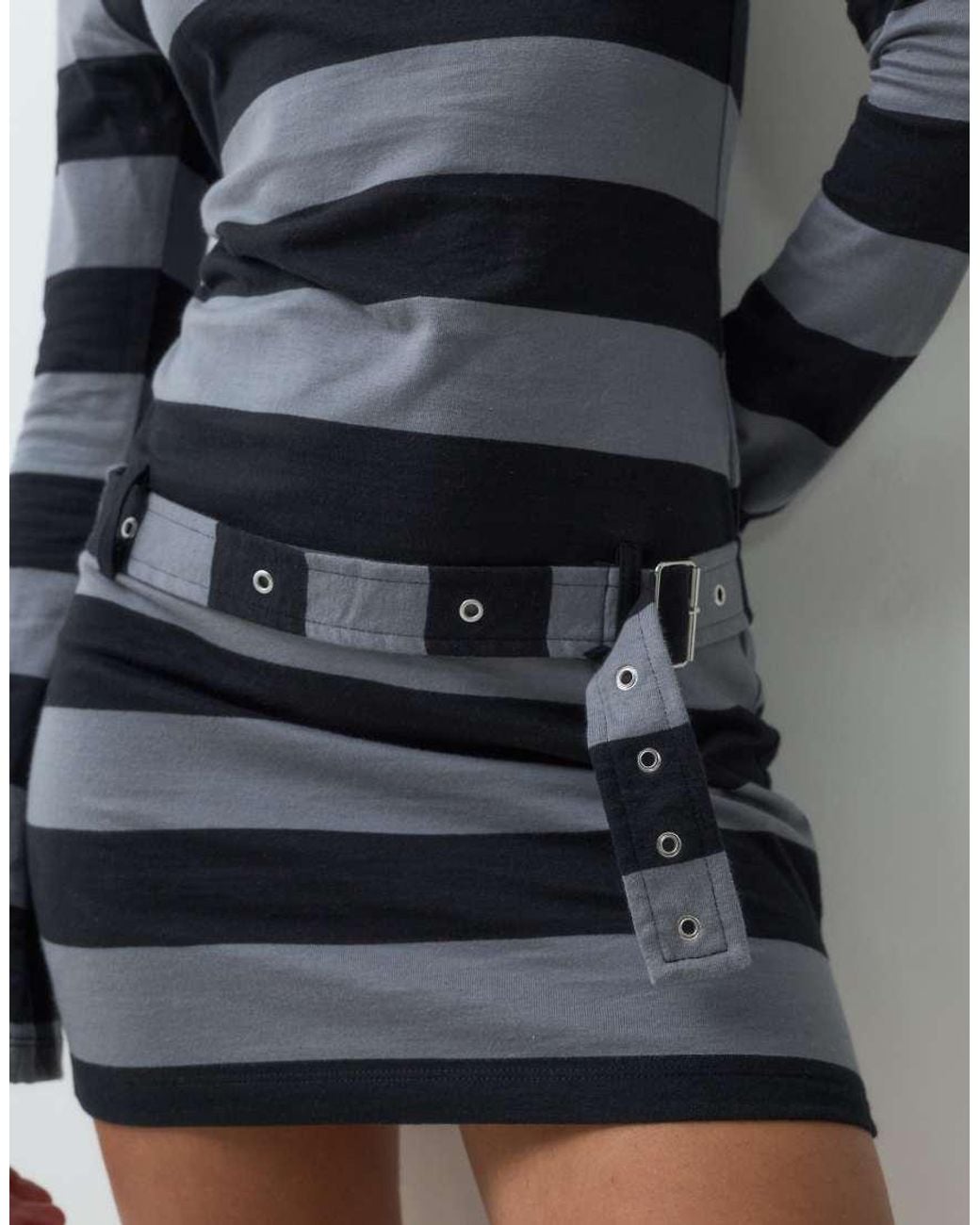 The Ragged Priest Blue Mini Hooded Stripe Jersey Dress With Belt
