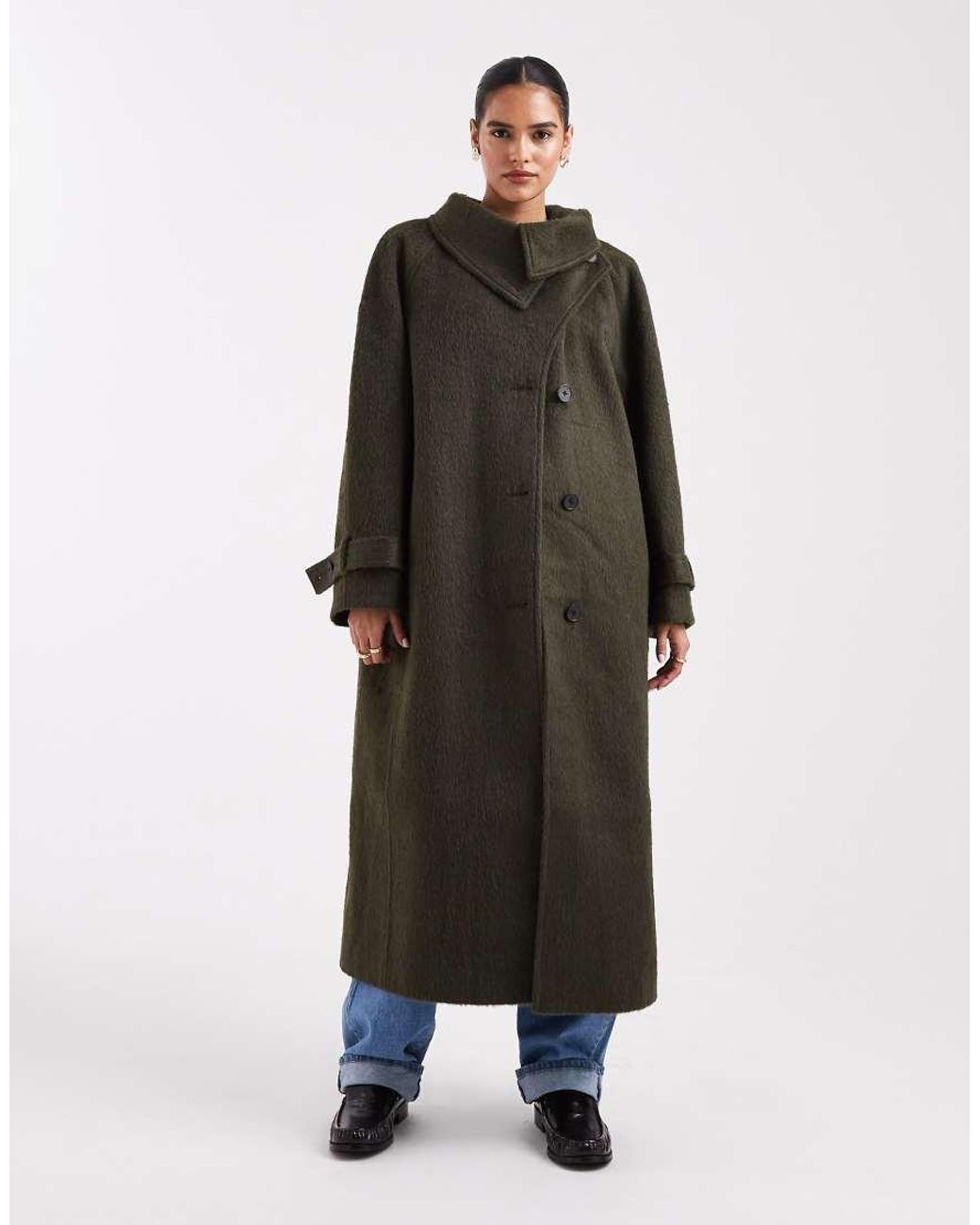 ASOS White Longline Wool Blend Funnel Neck Coat