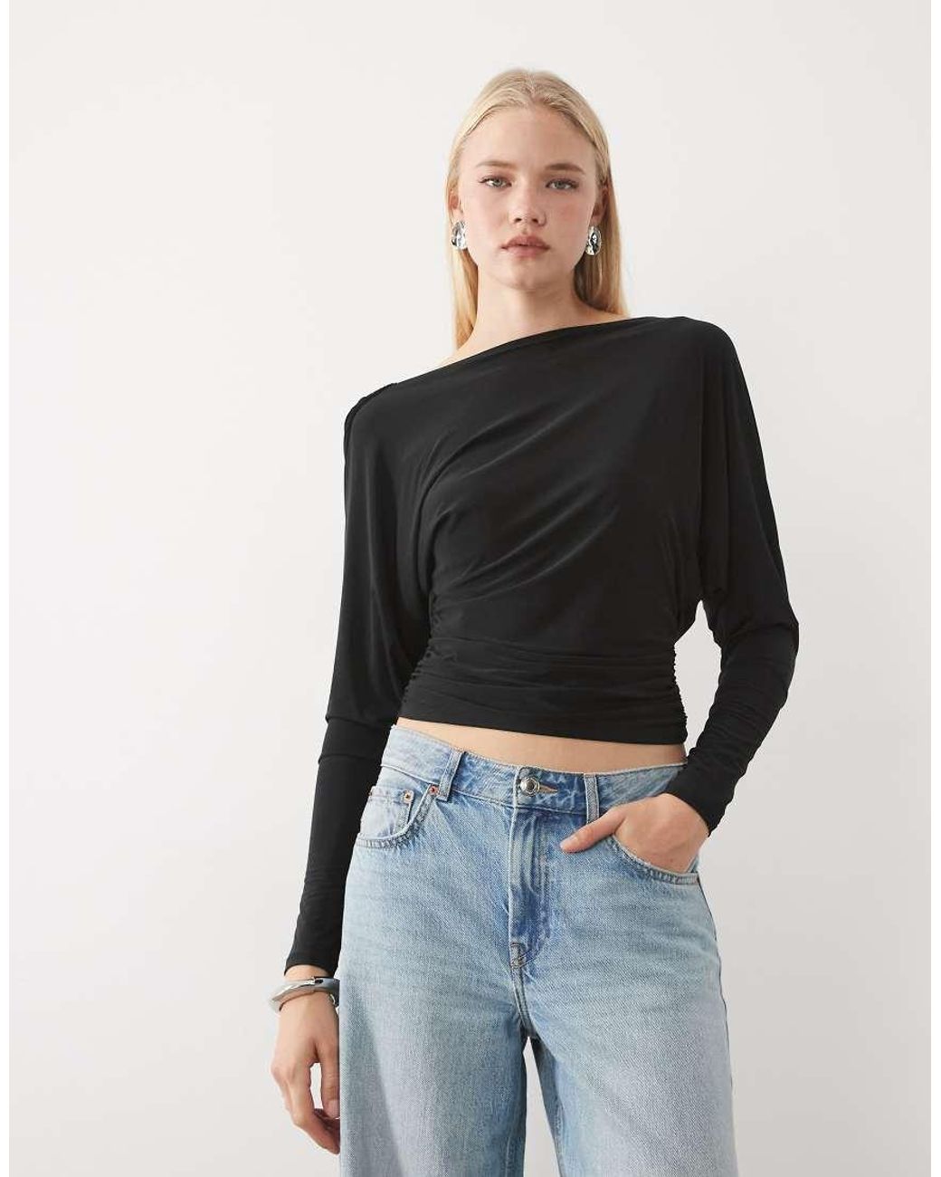 Miss Selfridge Black Ruched Top With Cowl Back