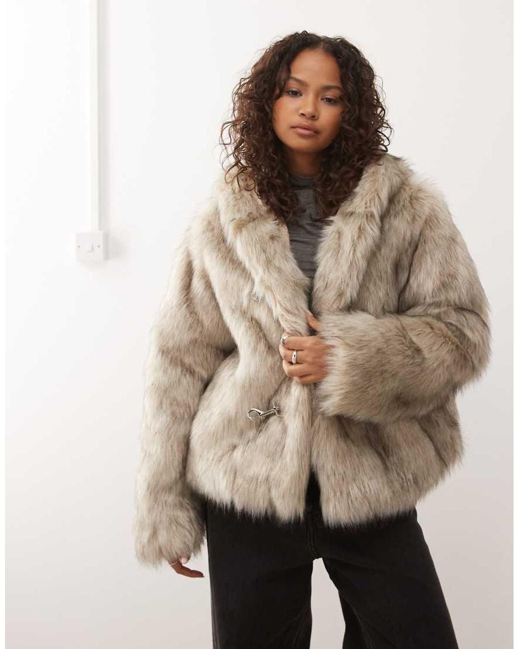 The Ragged Priest Natural Faux Fur Coat With Hood