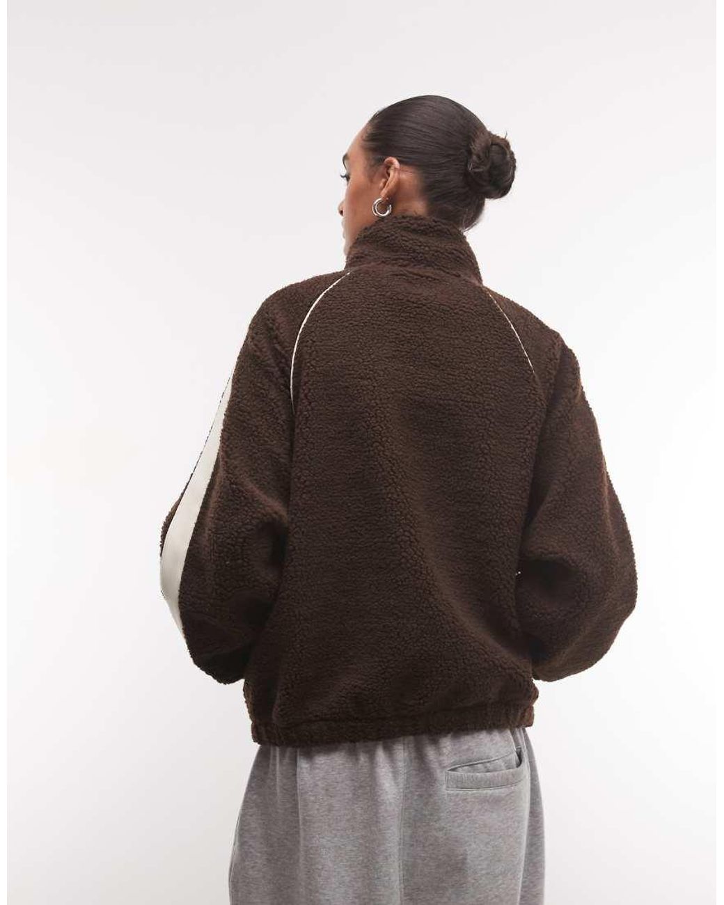 ASOS Brown Weekend Collective Zip Through Fleece With Side Stripe Detail