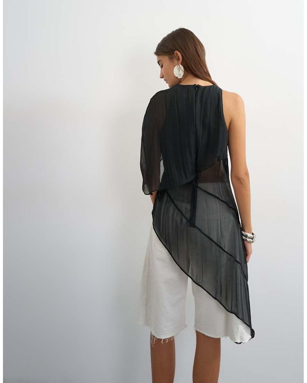 TOPSHOP Black One Shoulder Cape Detail Tunic Top
